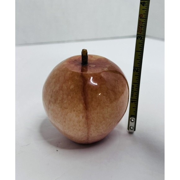 Italian Marble Alabaster Stone Fruit Apple Wood Stem Peach Pink Antique 2.5” - Picture 6 of 7